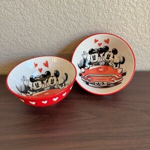 Disney‎ Mickey Mouse & Minnie Mouse Valentine Love Ceramic Bowl Set Red Hearts